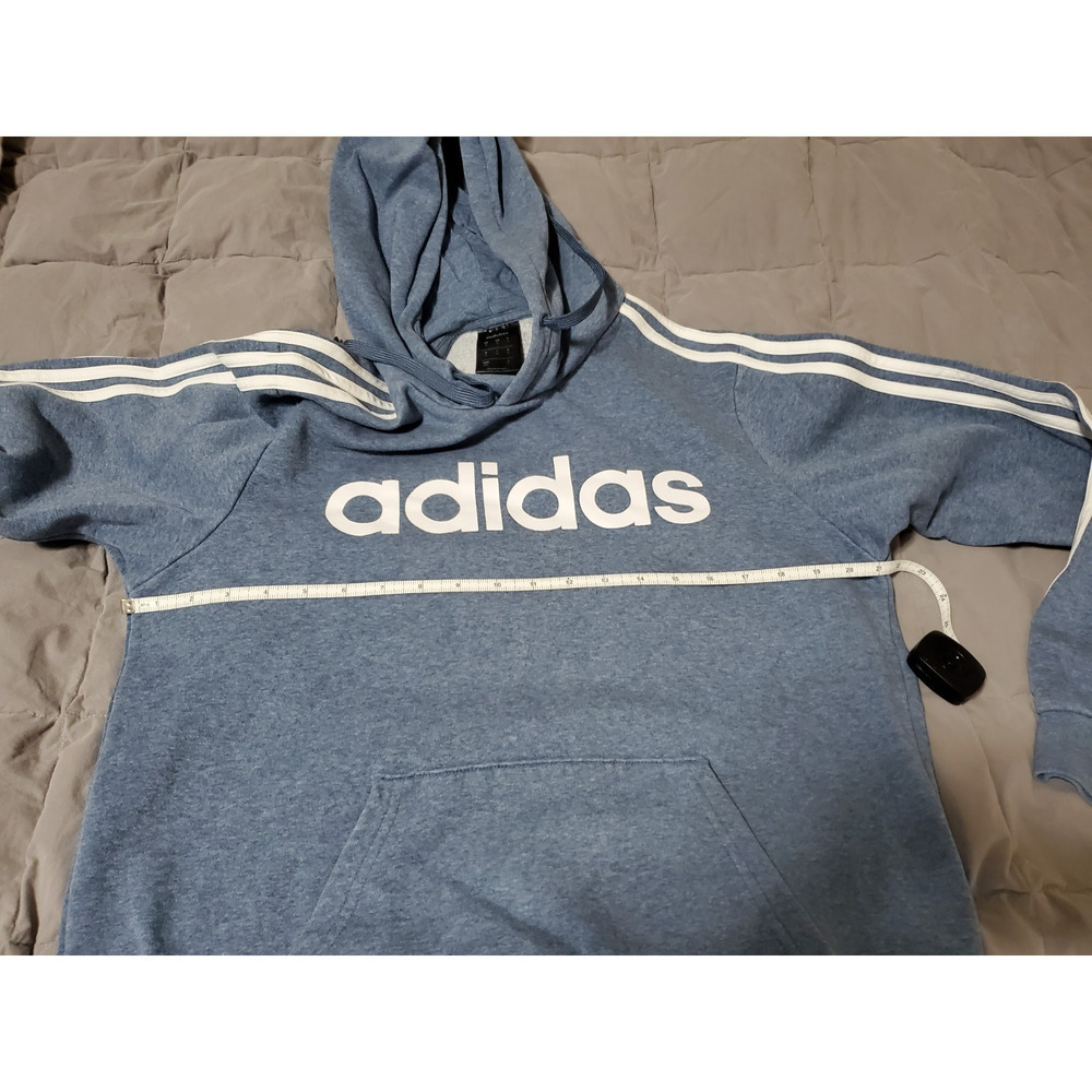 Adidas Men’s M Blue Hoodie Pullover 3‑Stripes Logo Sweatshirt Kangaroo Pocket - Picture 3 of 13